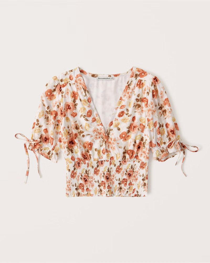 Tie-Sleeve Smocked Waist Top | Abercrombie & Fitch (US)