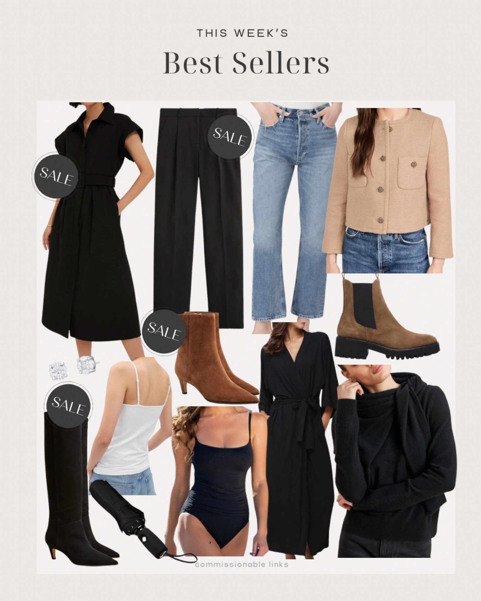 This week’s bestsellers!
Paris style
Shirt dress from Tuckernuck on sale (I wear the L)
Straight leg jeans (tts)
One piece swimsuit
Cashmere sweater
Jcrew boots on sale
Basic cami 
Travel umbrella
Water resistant boots
Bath robe 
Trousers 

#LTKSeasonal