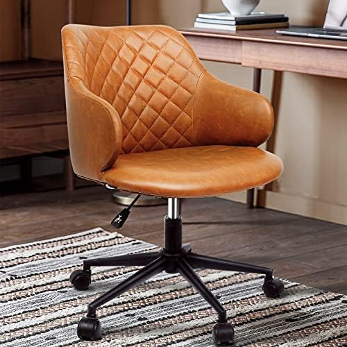 Leather Office Chair Brown Leather Desk Chair with Wheels and Arms Modern Home Office Chair Vanit... | Amazon (US)