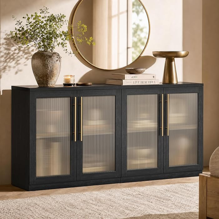 Set of 2 Accent Sideboard Cabinets, 62" Modular Credenza, Black     Storage Buffet Table with Acr... | Amazon (US)
