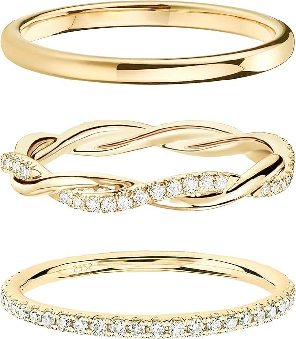 DEARMAY Stackable Gold Rings for Women Non Tarnish, Dainty 14K Real Gold Diamond Rings Set Thumb ... | Amazon (US)