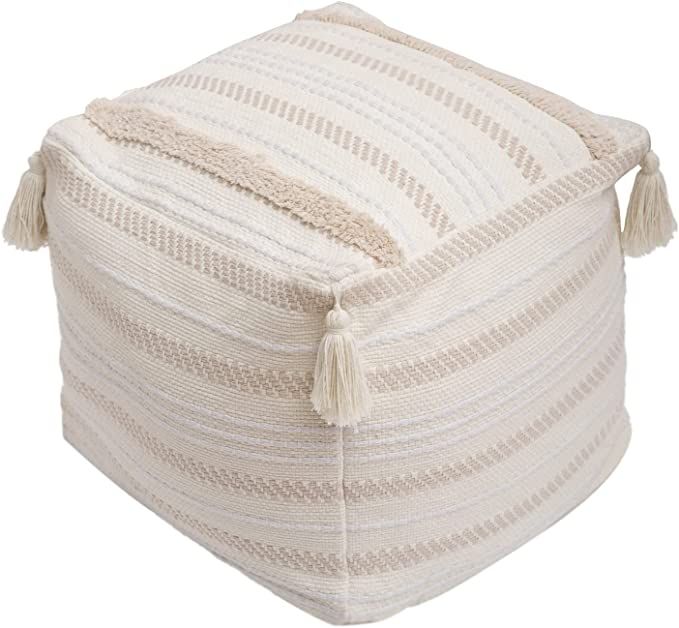 Boho Neutral Decorative Square Unstuffed Pouf - Braided Handwoven Casual Ottoman Pouf Cover with ... | Amazon (US)