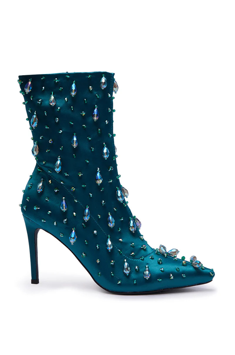 AKIRA Azalea Wang Izidor Teal Embellished Rhinestone Bootie | Size 8.5 | AKIRA