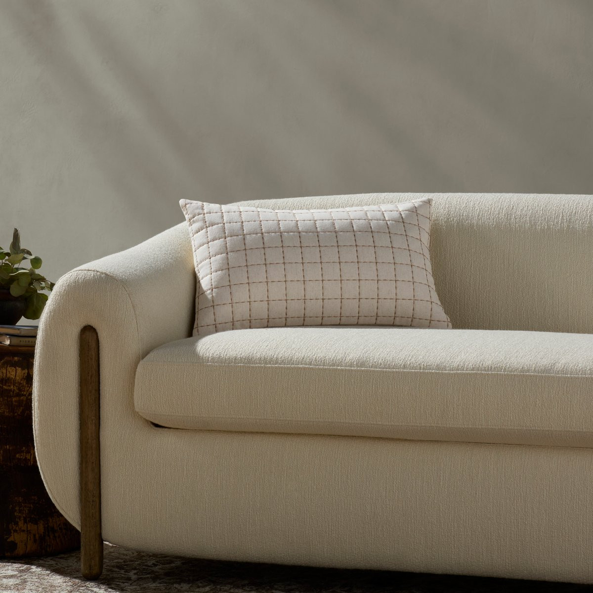 Hattie Pillow PMH-0075 Natural Cotton Checkered | Rugs Direct