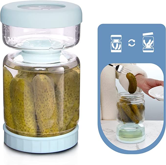 Luvan Glass Pickle Jar, 34oz Olive Hourglass Jar with Strainer, Airtight Kimchi Jar to Separate F... | Amazon (US)