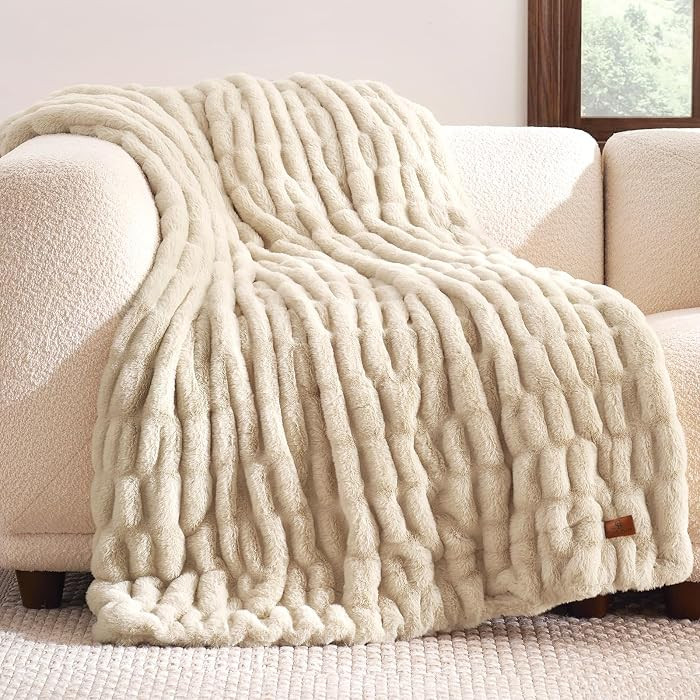 Cozy Bliss Double-Sided Soft Faux Fur Throw Blanket,50"x60", Beige | Amazon (US)