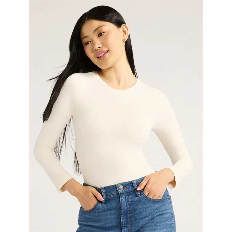 Scoop Women's Crew Neck Bodysuit with Long Sleeves, Sizes XS-XXL | Walmart (US)