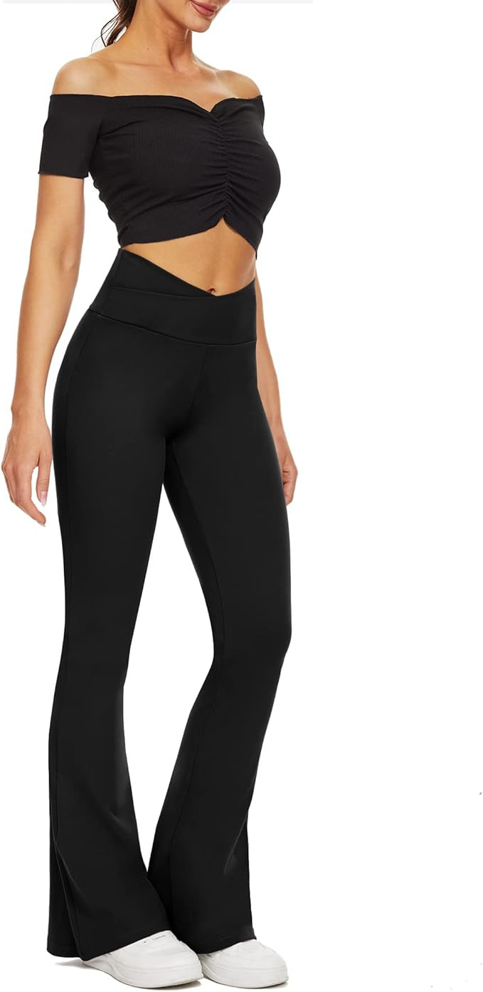ZOOSIXX Flare Yoga Pants for Women, Bootcut High Waisted Black Crossover Leggings | Amazon (US)