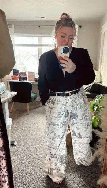 Mid Waist All Over Print Wide Leg Trousers With Belt Curve & Plus For Coffee Shop Picnic Daily Ca... | Cider