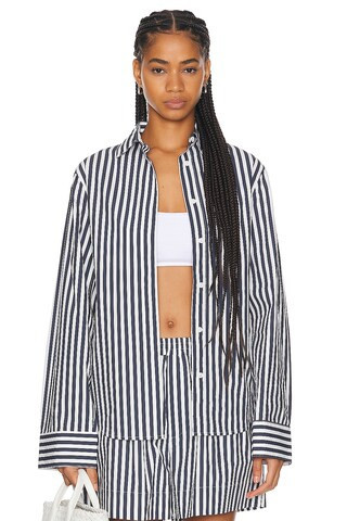 AEXAE Button Up Shirt in Stripe - White. Size S (also in XS). | FWRD 