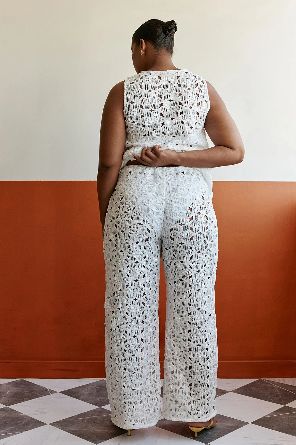 White Semi Sheer Doily High Waist Talisman Pants | Sabo Skirt US