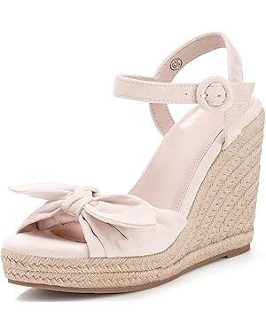 Coutgo Womens Espadrilles Wedges Bow Platform Sandals Open Toe Ankle Strap Summer Dress Heels Cut... | Amazon (US)