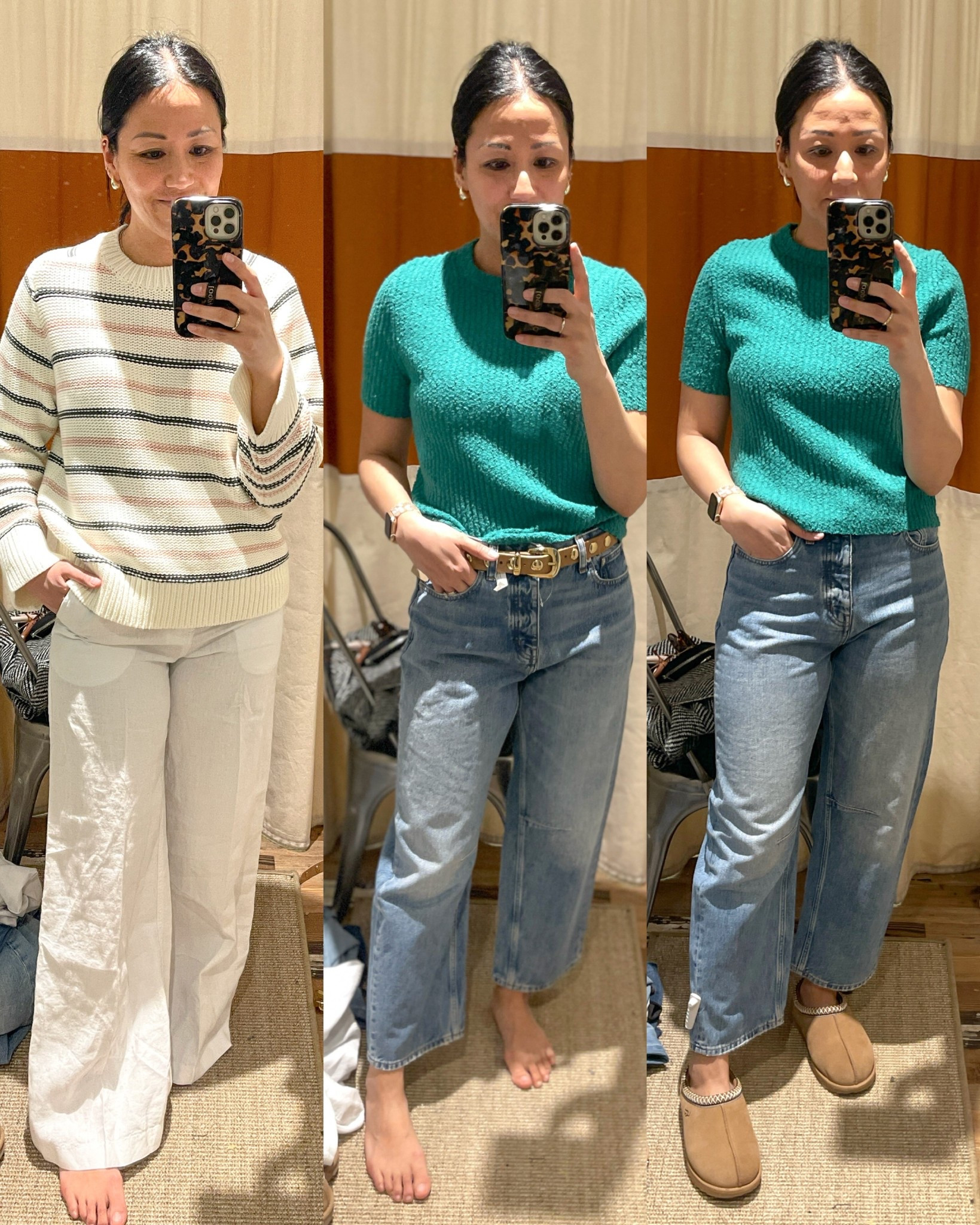 Size small in both tops
Size 2 linen pants (wouldn’t recommend white color as they were see through) 
Size small belt
Curvy Size 26 jeans (with belt)
Curvy size 25 jeans (right)


Madewell jeans
Barrel jeans

#LTKSeasonal #LTKFindsUnder100 #LTKSaleAlert