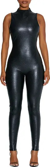 Crocodile Embossed Faux Leather Jumpsuit | Nordstrom
