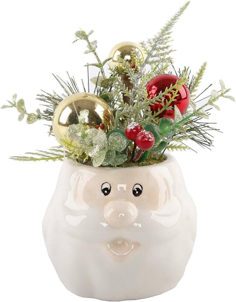 Flora Bunda Artificial Plant Holiday Christimas Xmas Arrangement in Ceramic Santa Pot | Amazon (US)