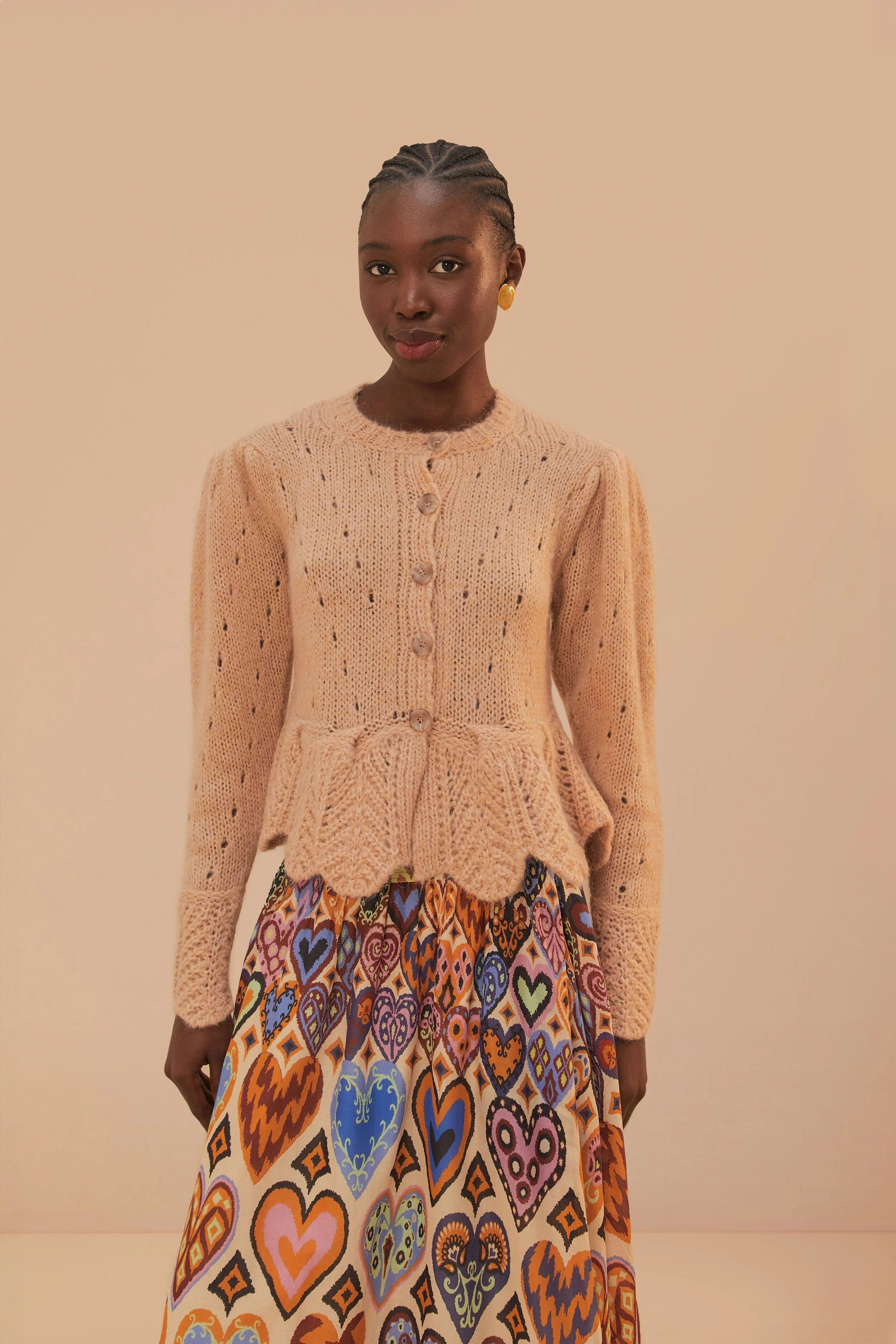 Sand Ruffle Knit Cardigan | FarmRio (US)