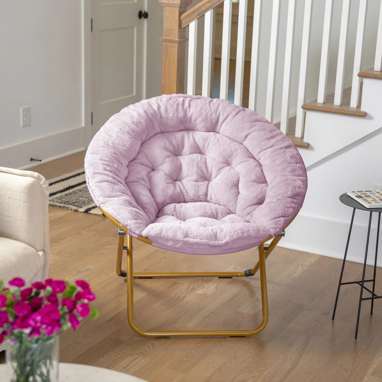 Gwen Folding XL Faux Fur Saucer Chair for Dorm or Bedroom | Wayfair North America