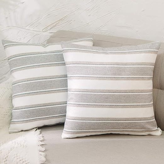 NATUS WEAVER Multi Color Stripe Euro Pillow Case Soft Faux Linen Square Decorative Throw Cushion ... | Amazon (US)