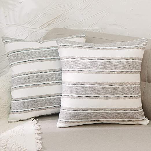 NATUS WEAVER Multi Color Stripe Euro Pillow Case Soft Faux Linen Square Decorative Throw Cushion ... | Amazon (US)