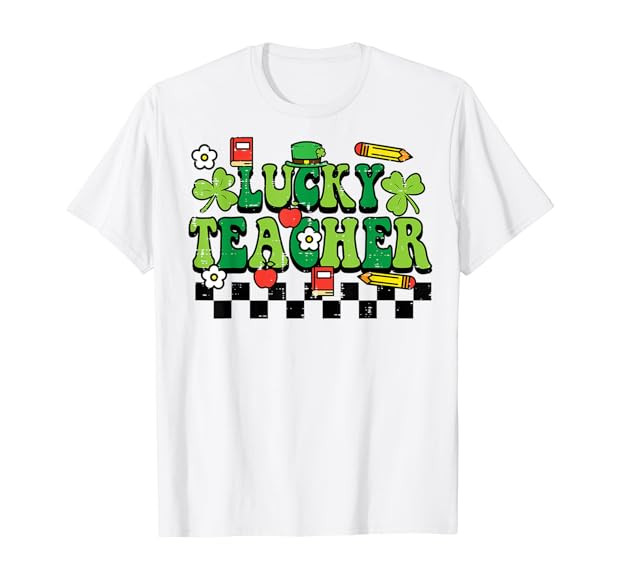 St Patricks Day Lucky Teacher Saint Paddys Groovy Women T-Shirt | Amazon (US)