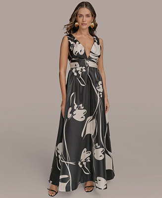 Donna Karan New York Women's Printed V-Neck Sleeveless Gown - Macy's | Macy's