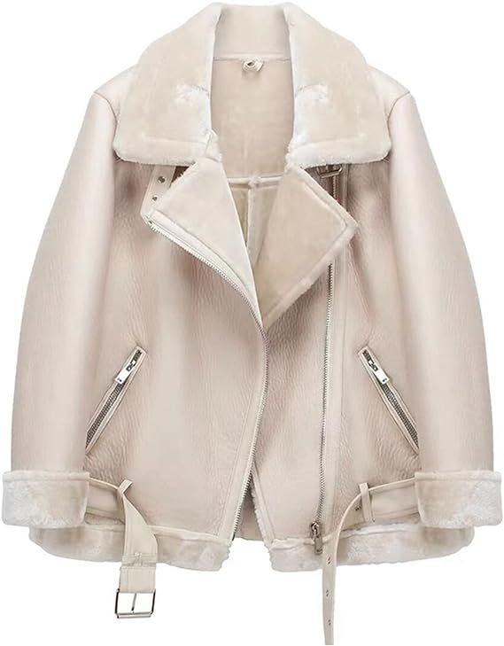 LY VAREY LIN Women's Faux Shearing Moto Jacket Thick Lined Parka Winter Shearling Coat Leather Ja... | Amazon (US)