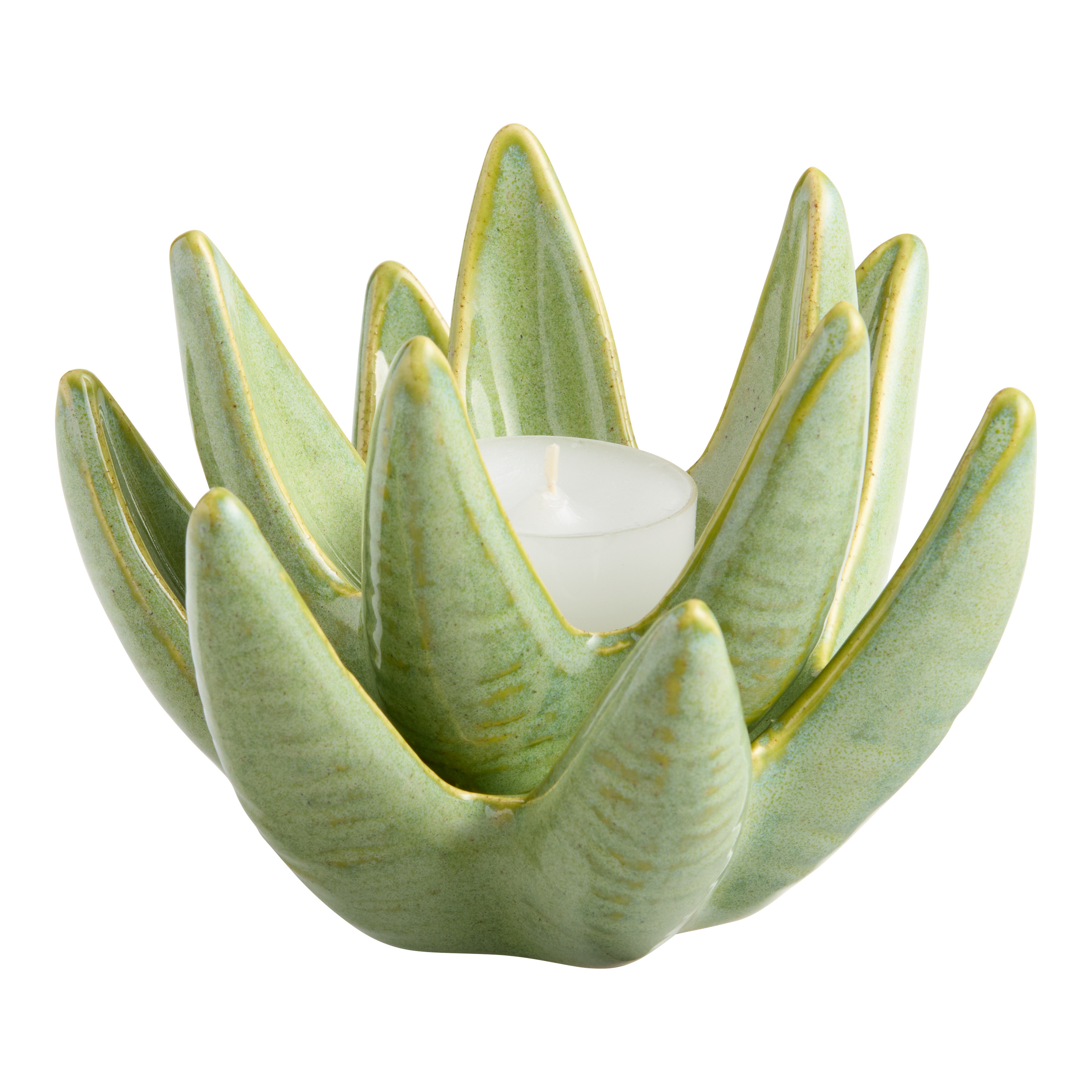Reactive Glaze Aloe Tealight Candle Holder | World Market