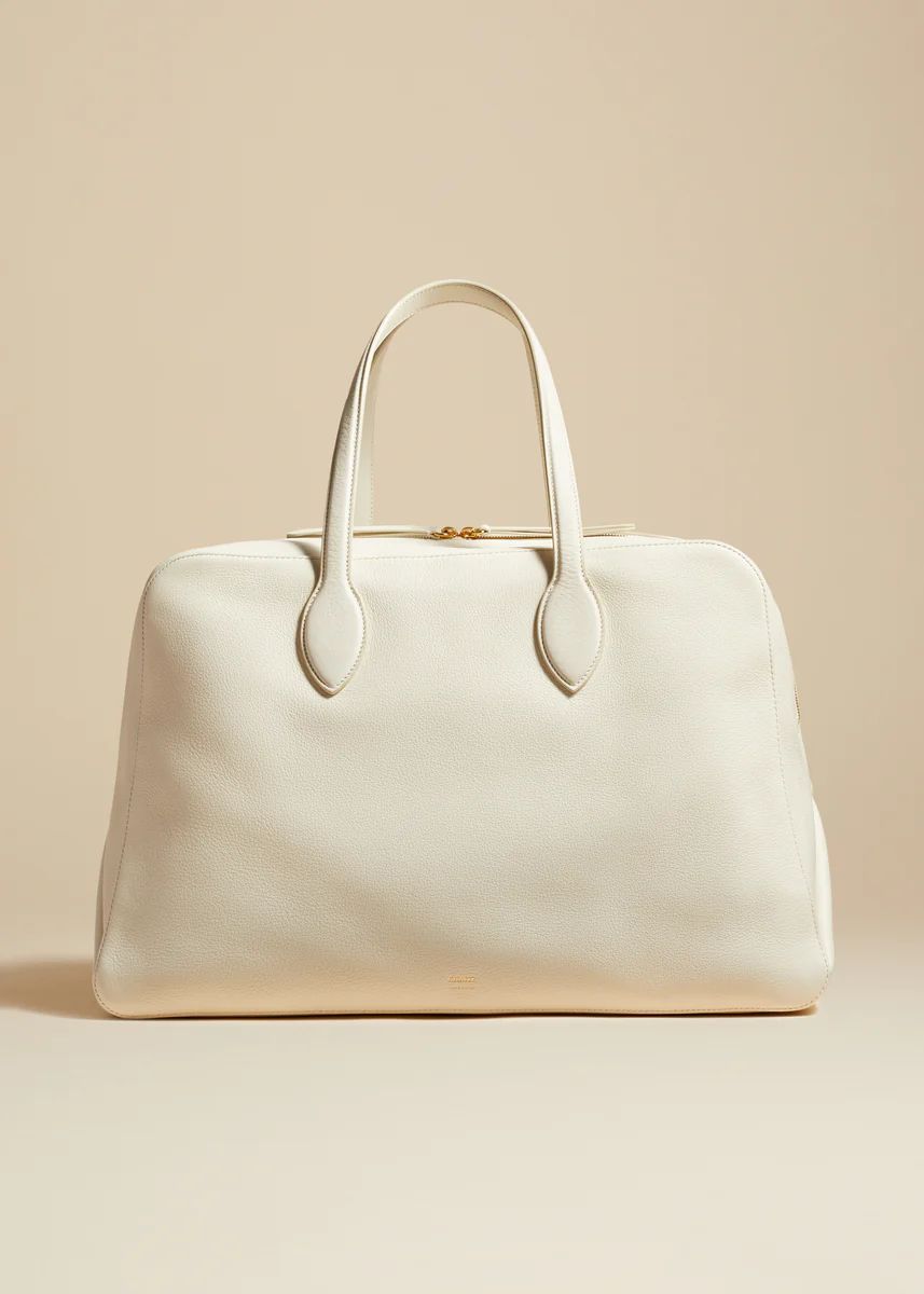 The Large Maeve Weekender Bag in Off-White Pebbled Leather | Khaite