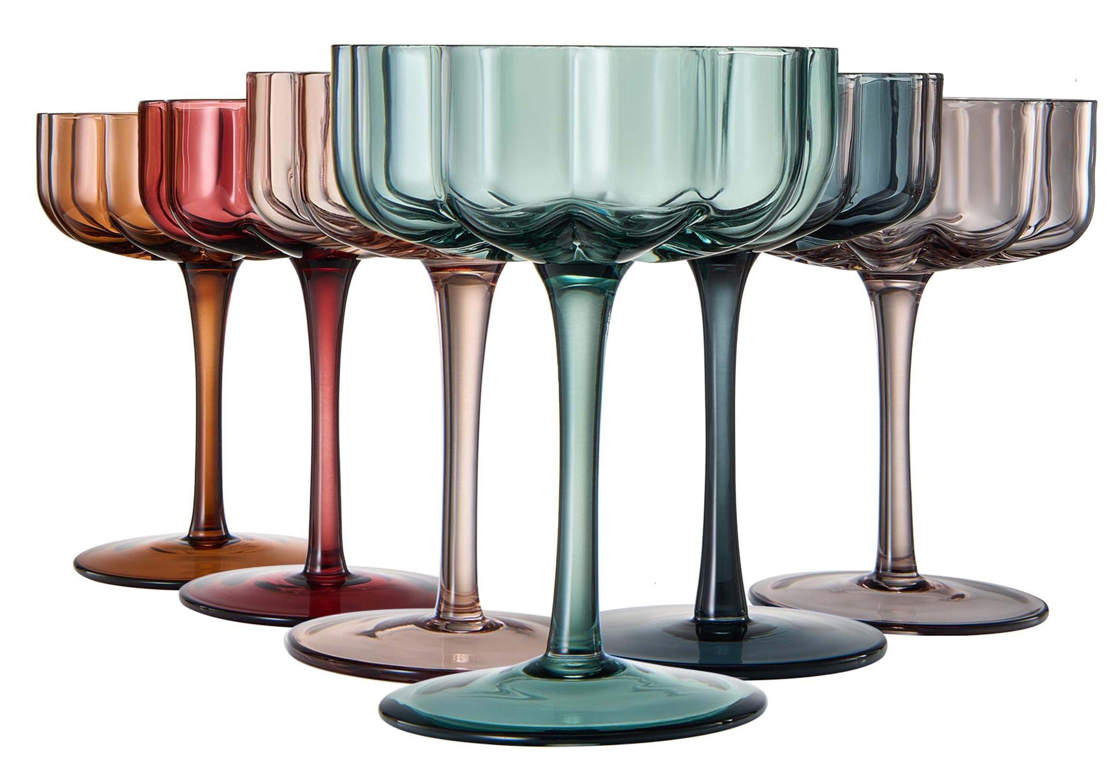 Khen Flower Vintage Wavy Glass Coupes Martini, Champagne & Cocktail Coupes - Set of 6-7oz Colorfu... | Amazon (US)