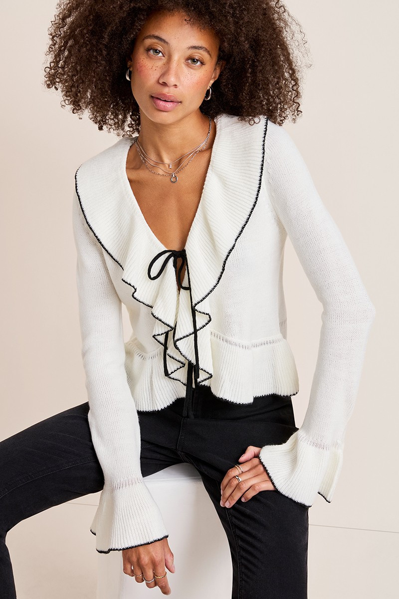 Hannah Ruffled Collar Cardigan | Francesca's