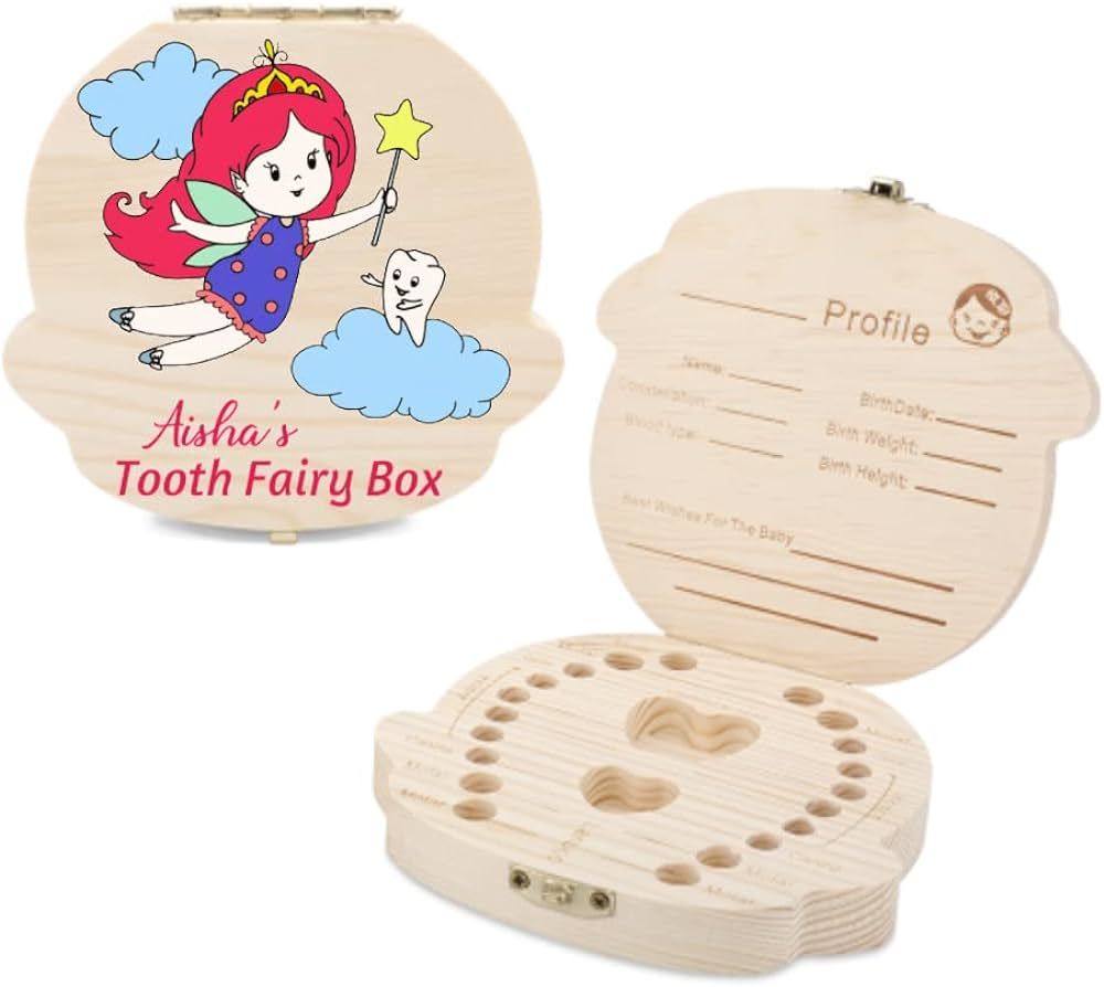 Artsadd Custom Name Tooth Box, Personality Wooden Tooth Fairy Storage and Saver Box for Lost Teet... | Amazon (US)