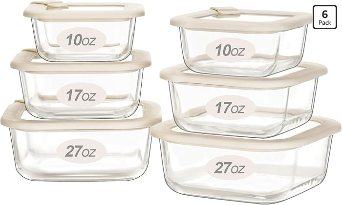 Urban Green Glass Food Storage Containers with Glass Lids, Microwave Safe Food Container Set, Air... | Amazon (US)