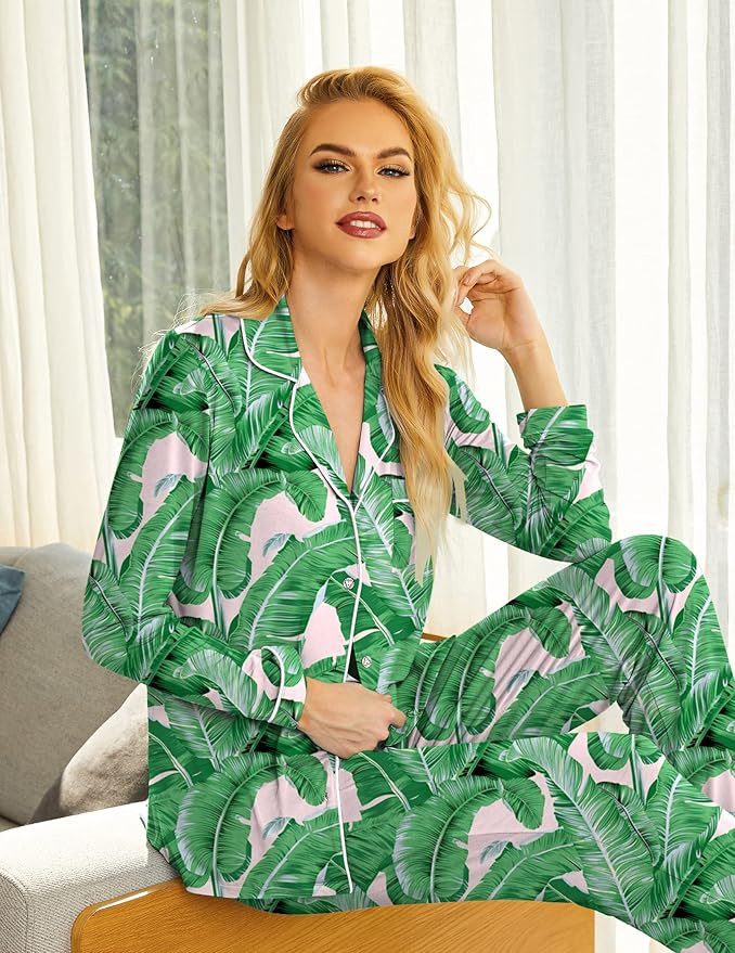 Ekouaer Pajamas Women's Long Sleeve Sleepwear Soft Button Down Loungewear Pjs Lounge Set Nightwea... | Amazon (US)