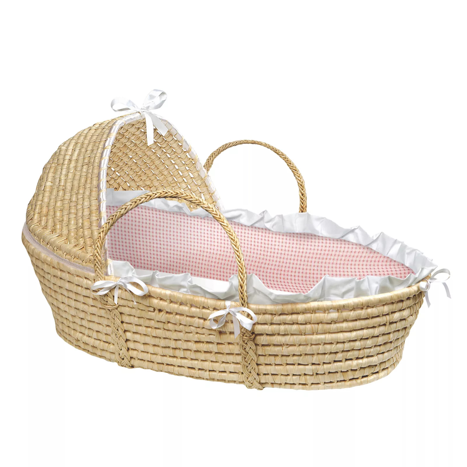 Badger Basket Hooded Gingham Moses Basket, Pink | Kohl's