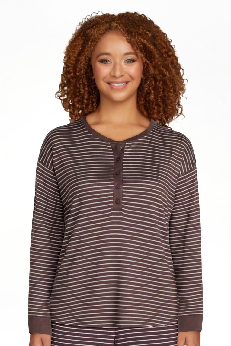 Joyspun Women's Cozy Lounge Collection Hacci Long Sleeve Henley Sleep Top, Sizes XS to 3X | Walmart (US)