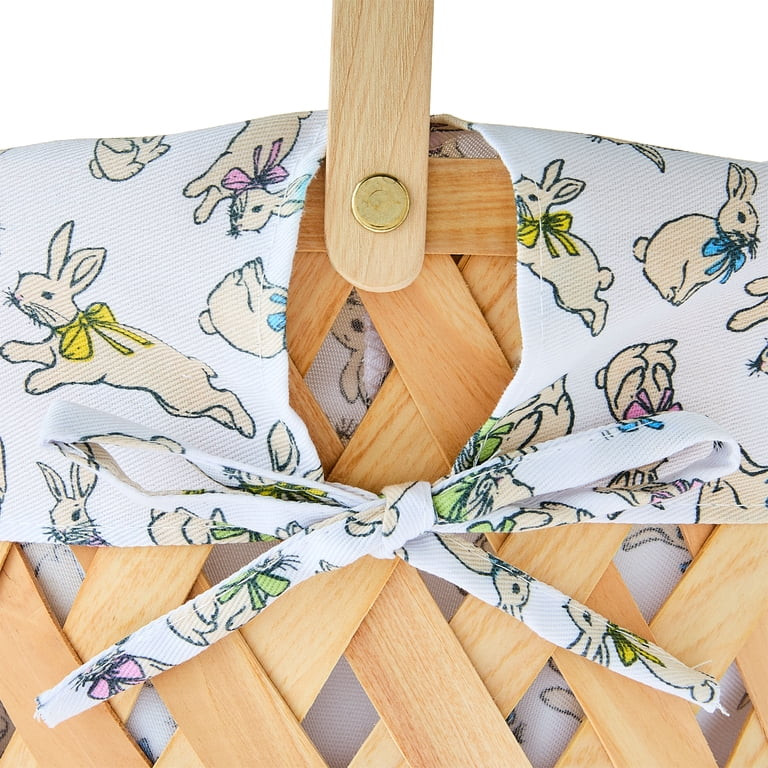 Round Woodchip Basket with Bunnies Liner, Natural Beige, 13" x 7.5", Easter by Way To Celebrate | Walmart (US)