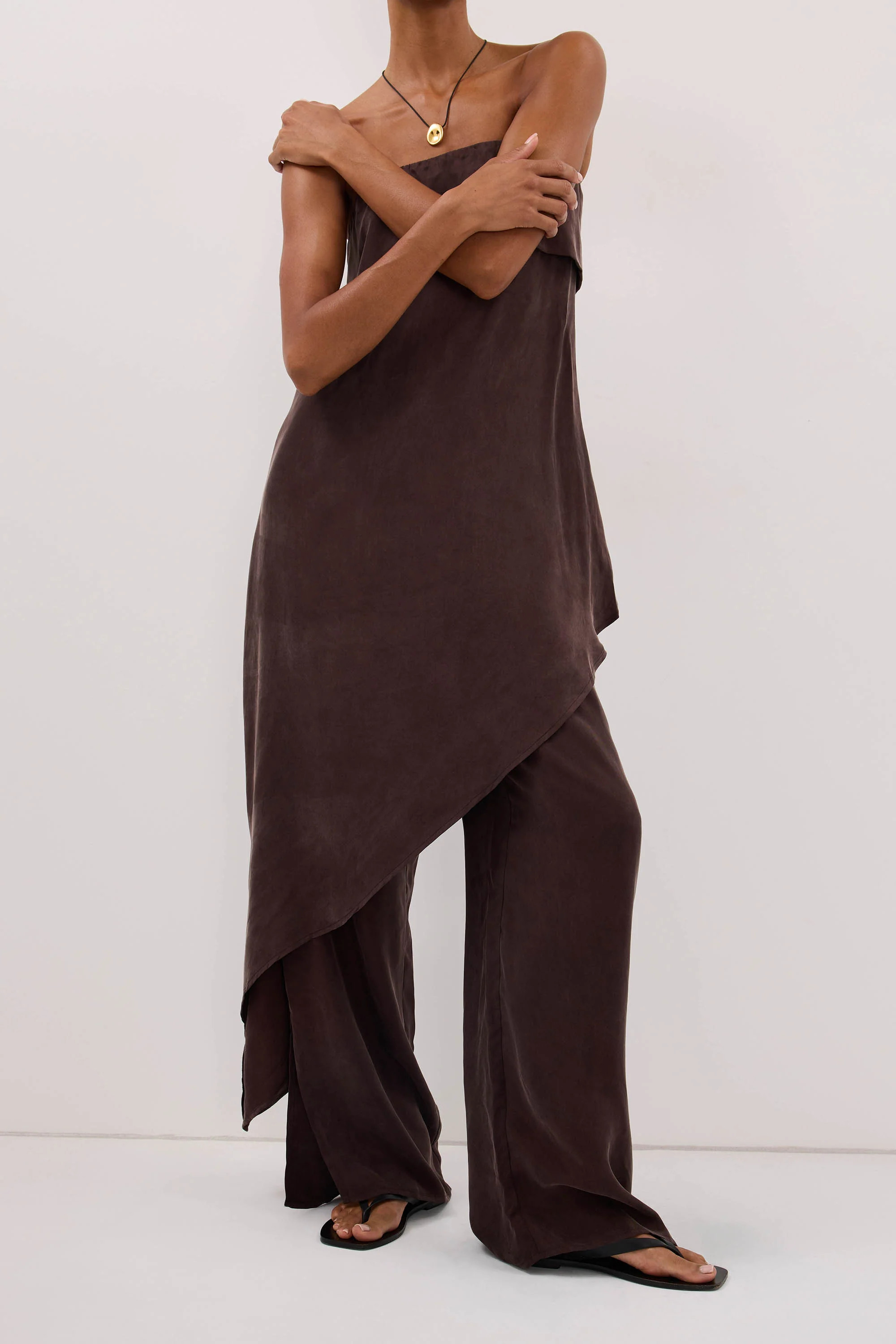XENA PLUM CHOC CUPRO SIDE SPLIT PANT | DISSH