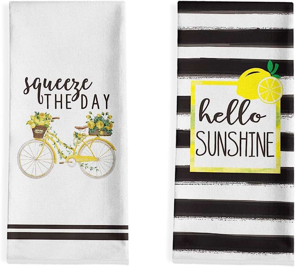 Artoid Mode Watercolor Stripes Lemon Kitchen Dish Towels Squeeze The Day, 18 x 28 Inch Seasonal Spri | Amazon (US)