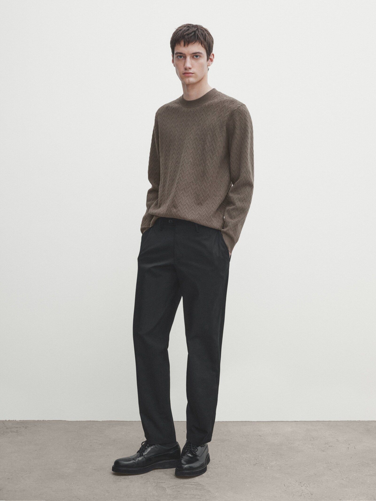 Crew neck zigzag knit sweater | Massimo Dutti (US)