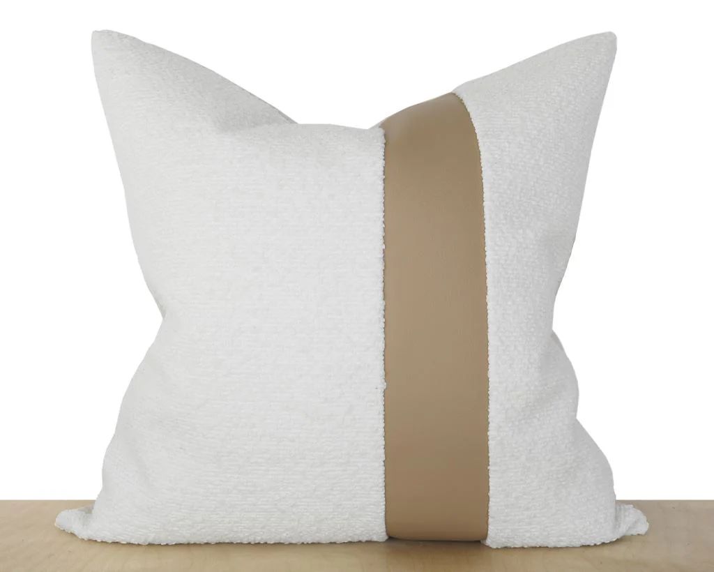 Ivory Boucle and Faux Leather Pillow Cover | Coterie, Brooklyn