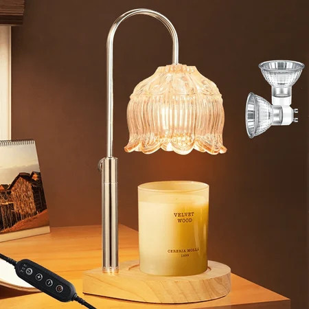 MQ Candle Wax Flower Shaped Warmer with Timer for Jar Candles, Flameless Dimmable Scented Vintage Candle Lamp for Home Decor Mother's Day Gift | Walmart (US)