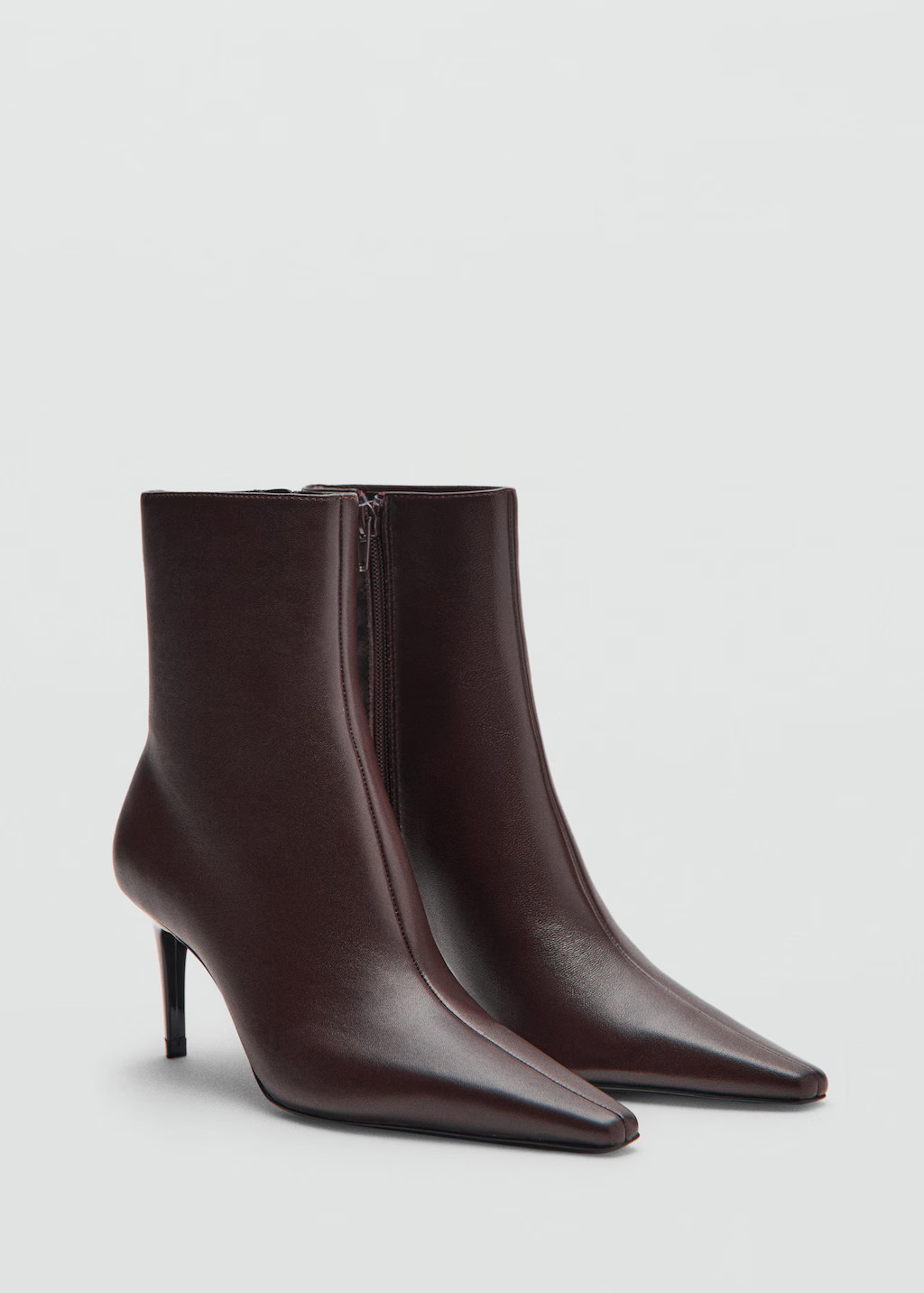 Leather pointed ankle boots chocolate - Woman - 8½ - MANGO | Mango (US/MX/AU)