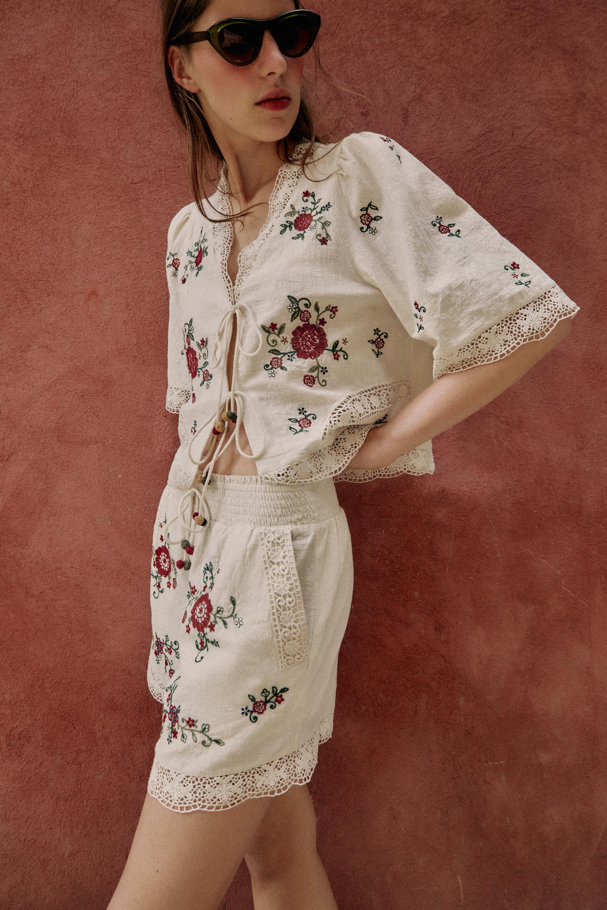 EMBROIDERED FLORAL SHORTS | Zara US