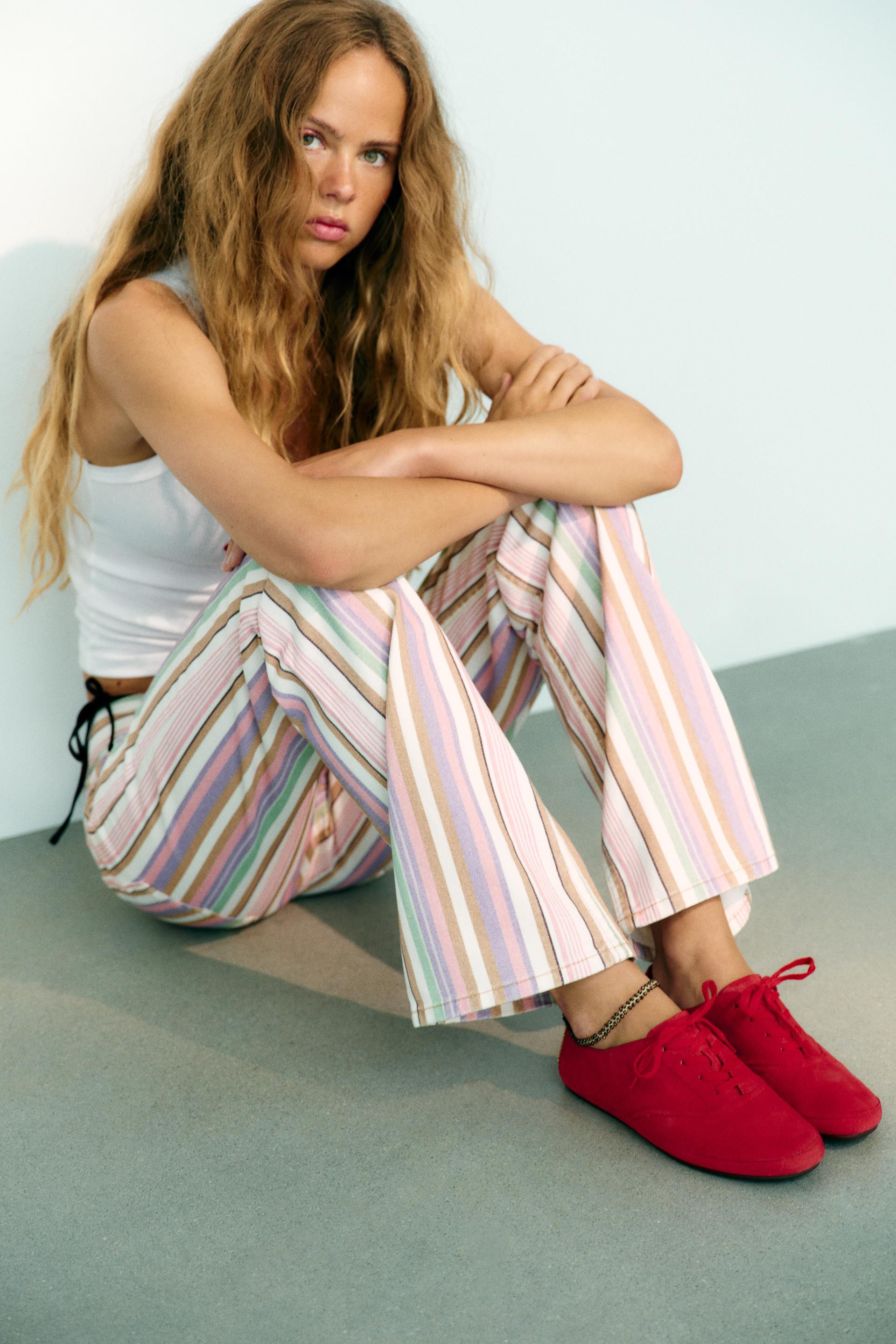 Zara - Leather Derby Sneakers - Red - 6½ - Woman | Zara US