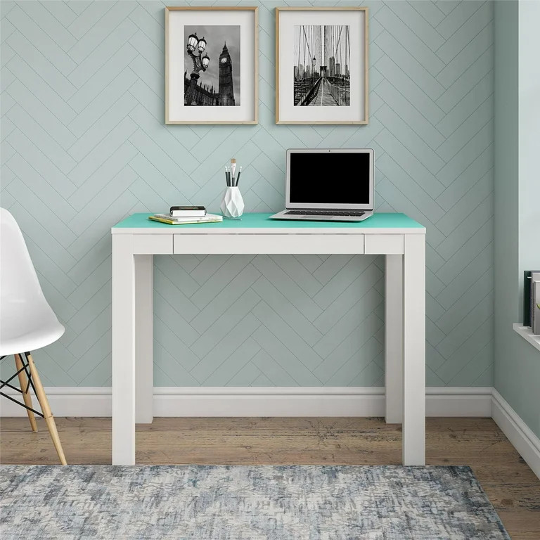 Ameriwood Home Parsons Computer Desk with Drawer, White/Spearmint | Walmart (US)