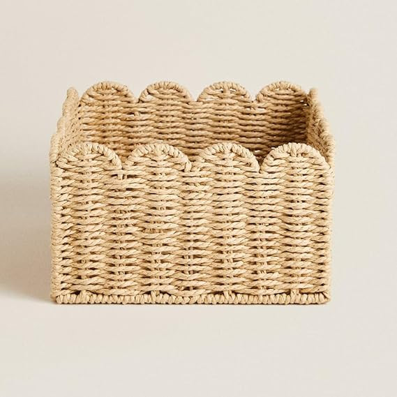 Scalloped Edge Basket, Wicker Storage Baskets, Hand Woven Baskets for Shelves,Natural Baskets for... | Amazon (US)