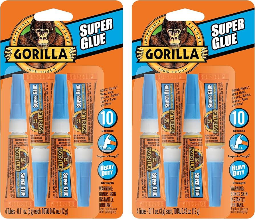 Gorilla Super Glue, Clear Glue, Four 3 Gram Tubes (Pack of 2) - All Purpose and Fast Setting for ... | Amazon (US)