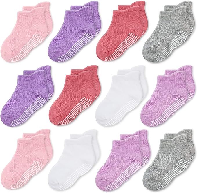 CozyWay Baby Non Slip Socks Toddler Socks With Grips Ankle for Infants Kids Little Girls Boys | Amazon (US)