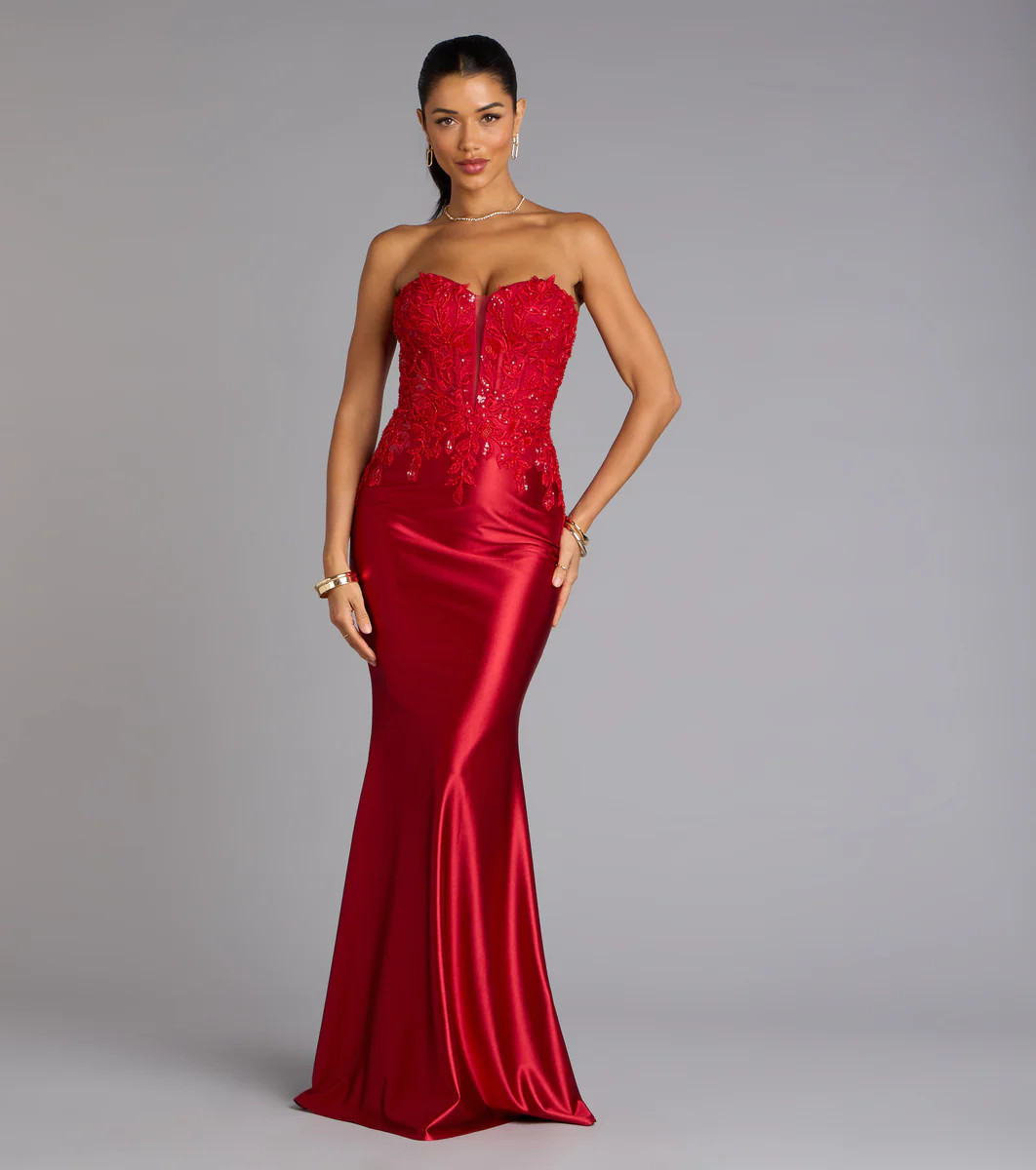 Valeria Satin Lace Corset Mermaid Formal Dress | Windsor Stores