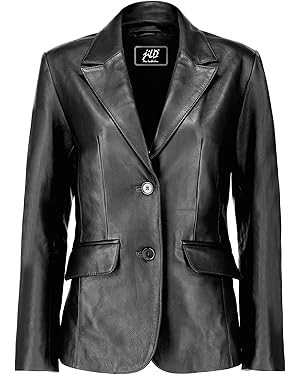 Jild Classic 2-Button Lambskin Leather Blazer Women - Casual Coat Long Sleeves Suit Style Leather... | Amazon (US)